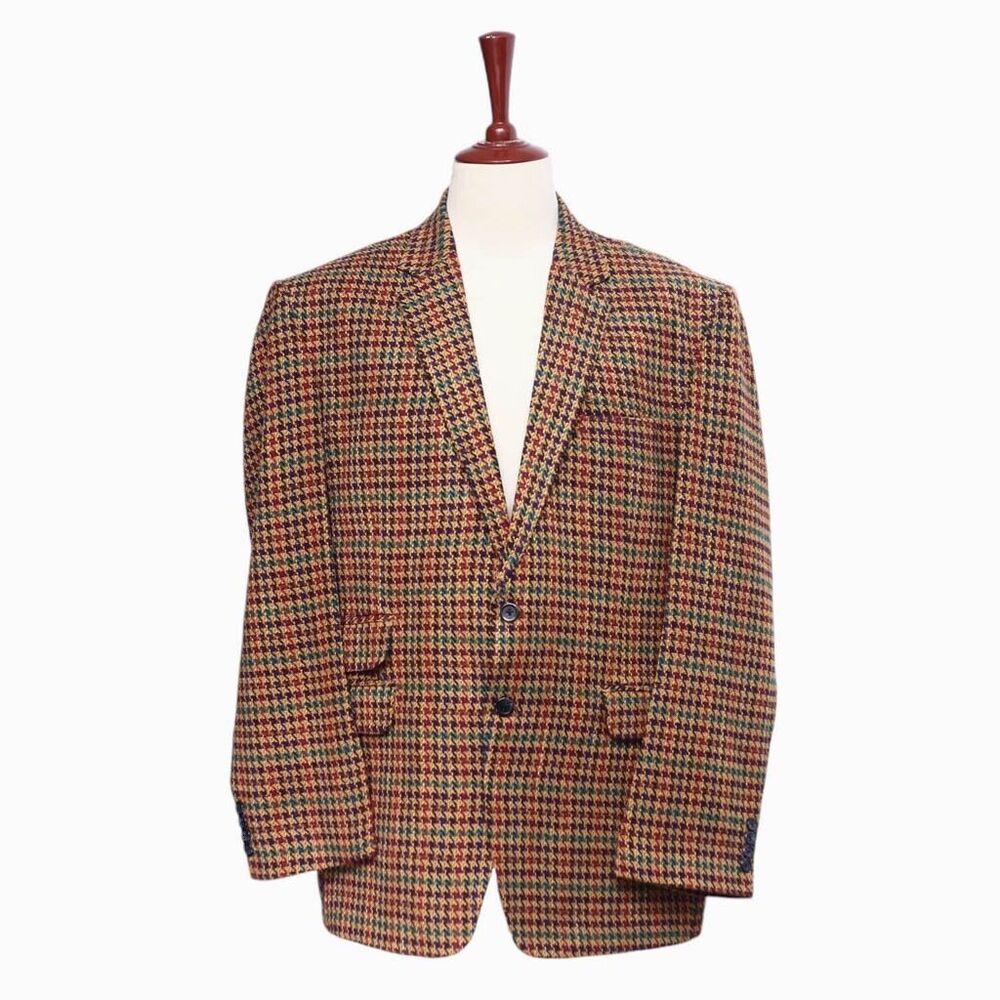 Mens Blazer Multicolor Check Wool Dress Formal Jacket Wedding Sport Coat 48R